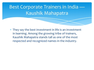 Best Corporate Trainers in India — Kaushik Mahapatra