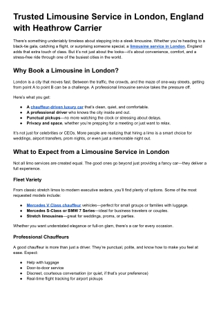Trusted Limousine Service in London England with Heathrow Carrier