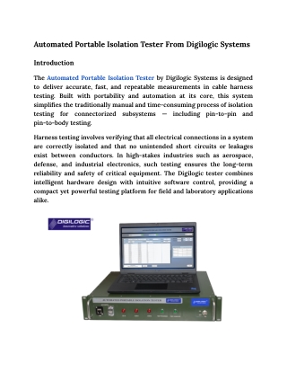 Automated Portable Isolation Tester From Digilogic Systems