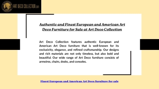 Authentic and Finest European and American Art Deco Furniture for Sale at Art De
