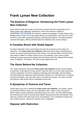 Frank Lyman New Collection