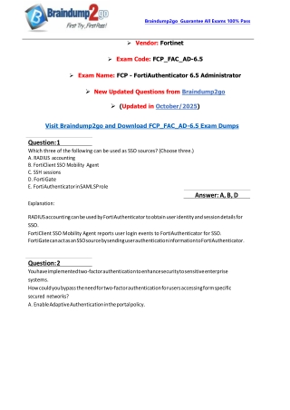 [2025-New-Exam]Braindump2go FCP_FAC_AD-6.5 Dumps(1-15)