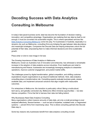 Decoding Success with Data Analytics Consulting in Melbourne