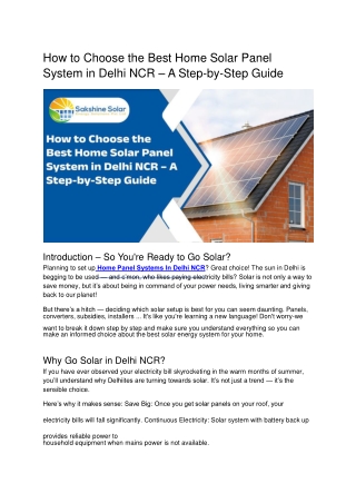 How to Choose the Best Home Solar Panel System in Delhi NCR – A Step-by-Step Gui