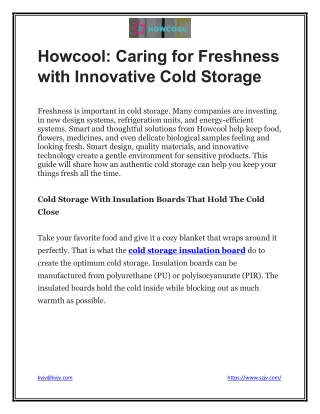 Caring for Freshness with Innovative Cold Storage
