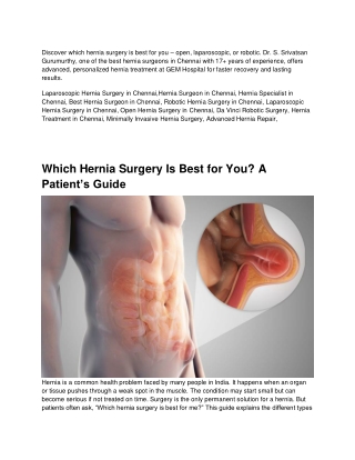 Hernia Surgeon in Chennai | Dr. S. Srivatsan Gurumurthy
