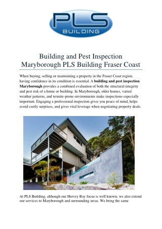 Building and Pest Inspection Maryborough PLS Building Fraser Coast
