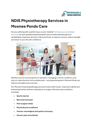 NDIS Physiotherapy Services in Moonee Ponds Care