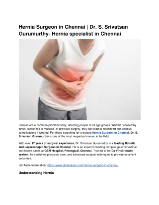 Hernia Surgeon in Chennai | Dr. S. Srivatsan Gurumurthy