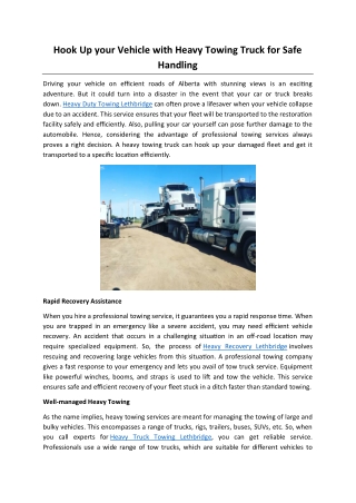 Hook Up your Vehicle with Heavy Towing Truck for Safe Handling
