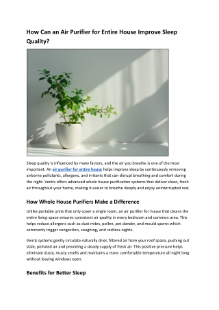 How Can an Air Purifier for Entire House Improve Sleep Quality?