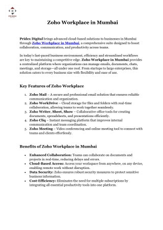 Zoho Workplace in Mumbai