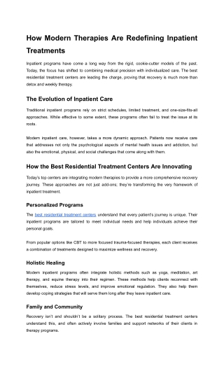 How Modern Therapies Are Redefining Inpatient Treatments