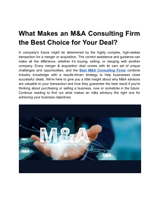 What Makes an M&A Consulting Firm the Best Choice for Your Deal_