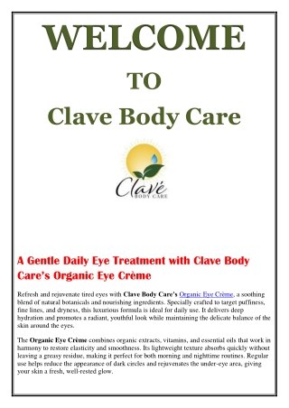 A Gentle Daily Eye Treatment with Clave Body Care’s Organic Eye Crème
