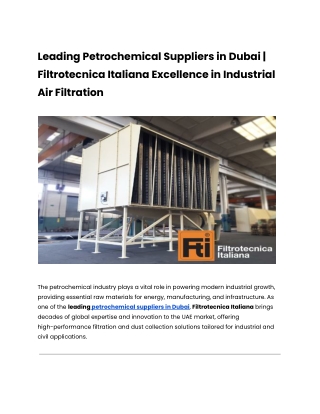Leading Petrochemical Suppliers in Dubai _ Filtrotecnica Italiana Excellence in Industrial Air Filtration