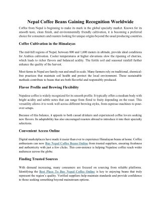 Nepal Coffee Beans Gaining Recognition Worldwide