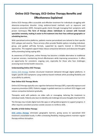 Online OCD Therapy, OCD Online Therapy Benefits and Effectiveness Explained