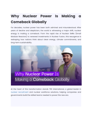 Why Nuclear Power Is Making a Comeback Globally