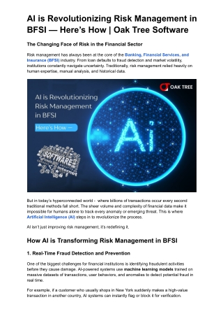 AI is Revolutionizing Risk Management in BFSI — Heres How - Oak Tree Software