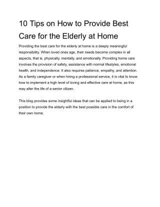 10 Tips on How to Provide Best Care for the Elderly at Home