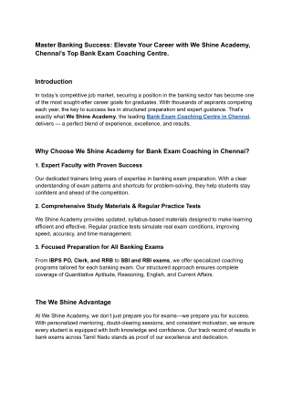 Bank Exam Coaching Centre in Chennai - WE SHINE ACADEMY