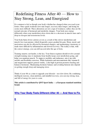 Redefining Fitness After 40 — How to Stay Strong, Lean, and Energized