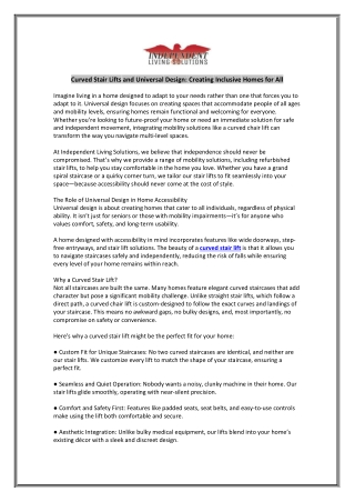 Curved Stair Lifts and Universal Design: Creating Inclusive Homes for All