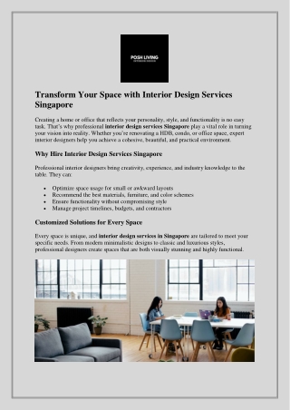 Transform Your Space with Interior Design Services Singapore
