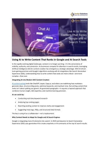 Using AI to Write Content That Ranks in Google and AI Search Tools