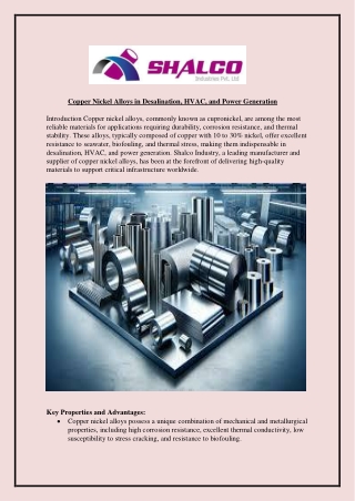 Copper Nickel Alloys in Desalination, HVAC, and Power Generation