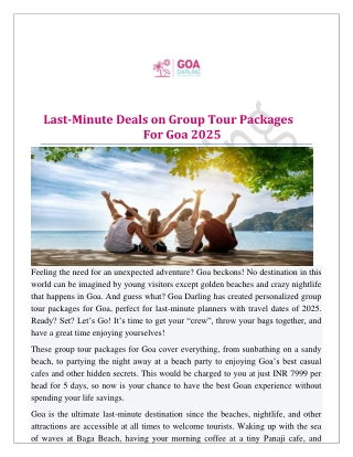 Last-Minute Deals on Group Tour Packages For Goa 2025
