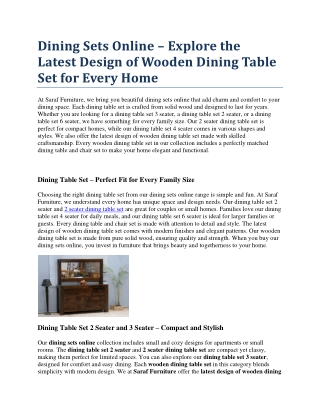 Dining Sets Online – Explore the Latest Design of Wooden Dining Table Set for Every Home