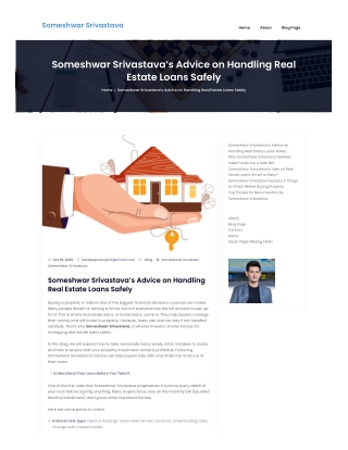 Someshwar Srivastava’s Advice on Handling Real Estate Loans Safely