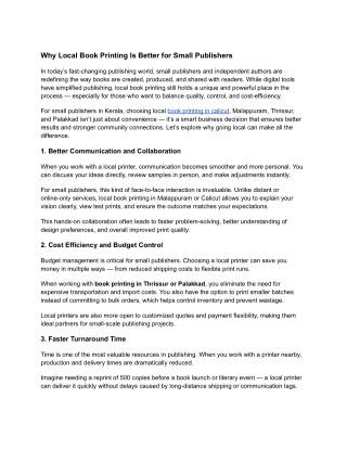 Why Local Book Printing Is Better for Small Publishers