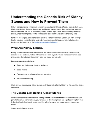 Understanding the Genetic Risk of Kidney Stones and How to Prevent Them