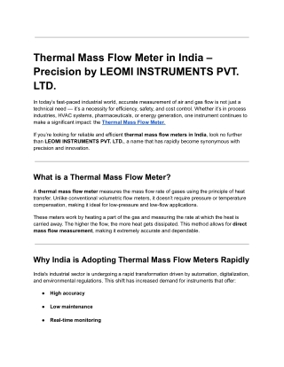 Thermal Mass Flow Meter in India
