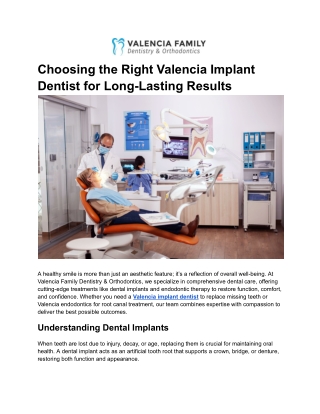 Choosing the Right Valencia Implant Dentist for Long-Lasting Results