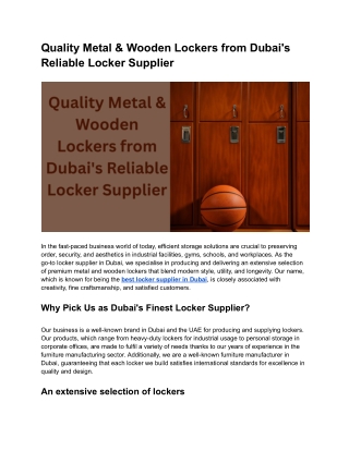 Quality Metal & Wooden Lockers from Dubai's Reliable Locker Supplier