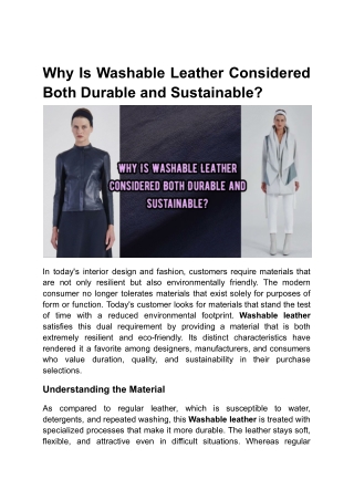 Why Is Washable Leather Considered Both Durable and Sustainable