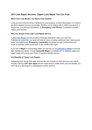 247 Lock Repair Services Urgent Lock Repair You Can Trust