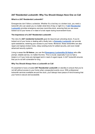 247 Residential Locksmith Why You Should Always Have One on Call