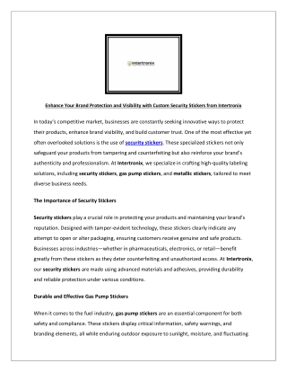 Enhance Your Brand Protection and Visibility with Custom Security Stickers from