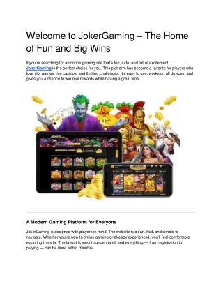 Welcome to JokerGaming – The Home of Fun and Big Wins