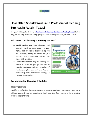 How Often Should You Hire a Professional Cleaning Services in Austin, Texas?