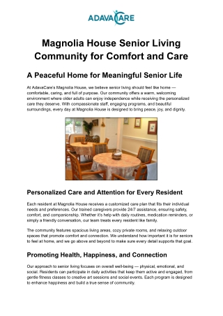 Magnolia House Senior Living Community for Comfort and Care