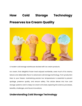 How Cold Storage Technology Preserves Ice Cream Quality
