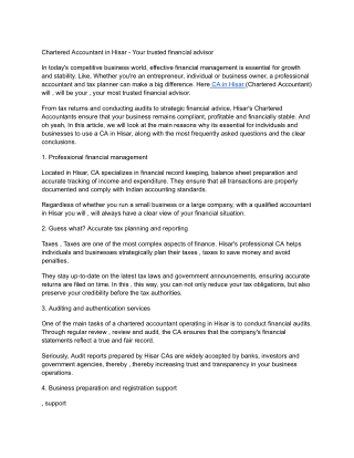 Chartered Accountant in Hisar – Your Trusted Financial Advi