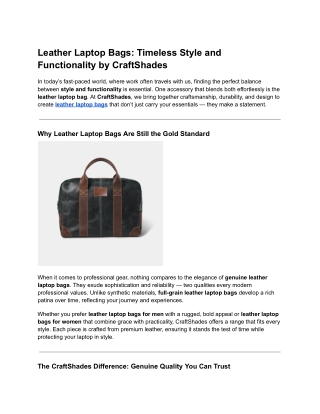 Leather Laptop Bags: Timeless Style and Functionality by CraftShades