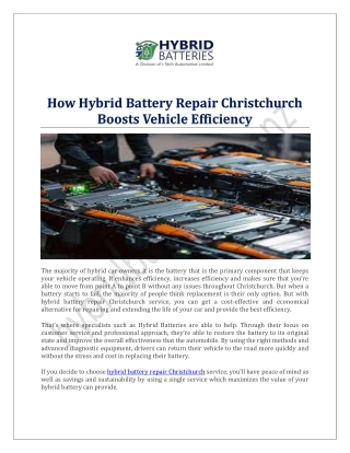 How Hybrid Battery Repair Christchurch Boosts Vehicle Efficiency